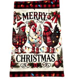 Decorative Country Christmas Merry Christmas Farm Chickens 12"x18" Garden Flag